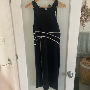 Maeve Black Midi Dress with Cream Accents